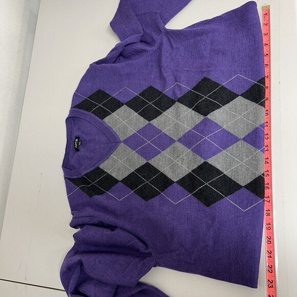 Apt. 9 Men’s XXL Argyle V-Neck Sweater Purple Merino Wool Blend Preppy Classic - Picture 11 of 13